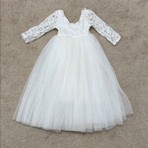 Elegant Toddler White Lace and Tulle Dress